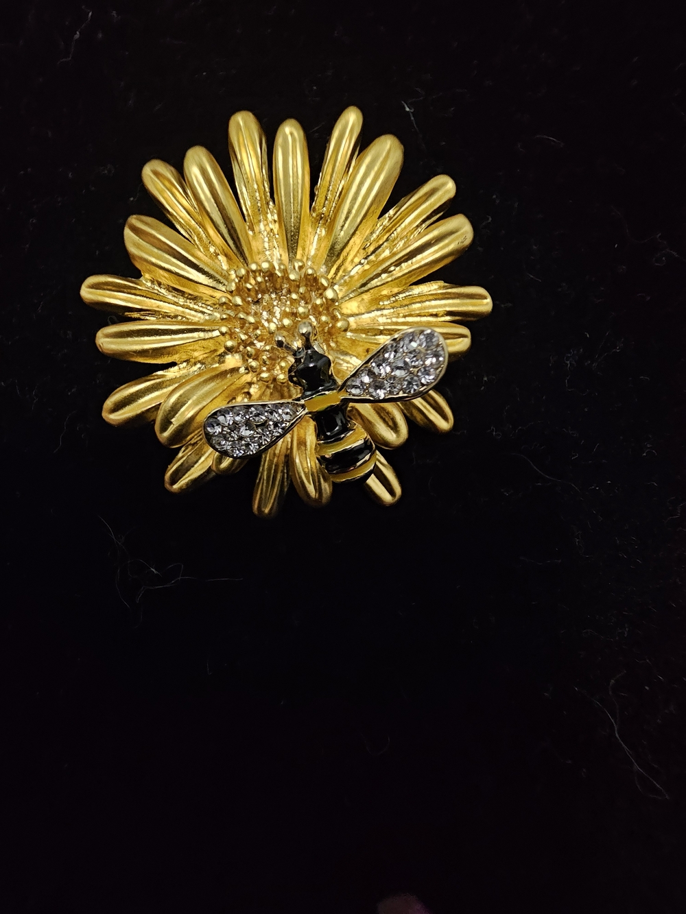 Gold Flower Bee Brooch with Crystal Wings